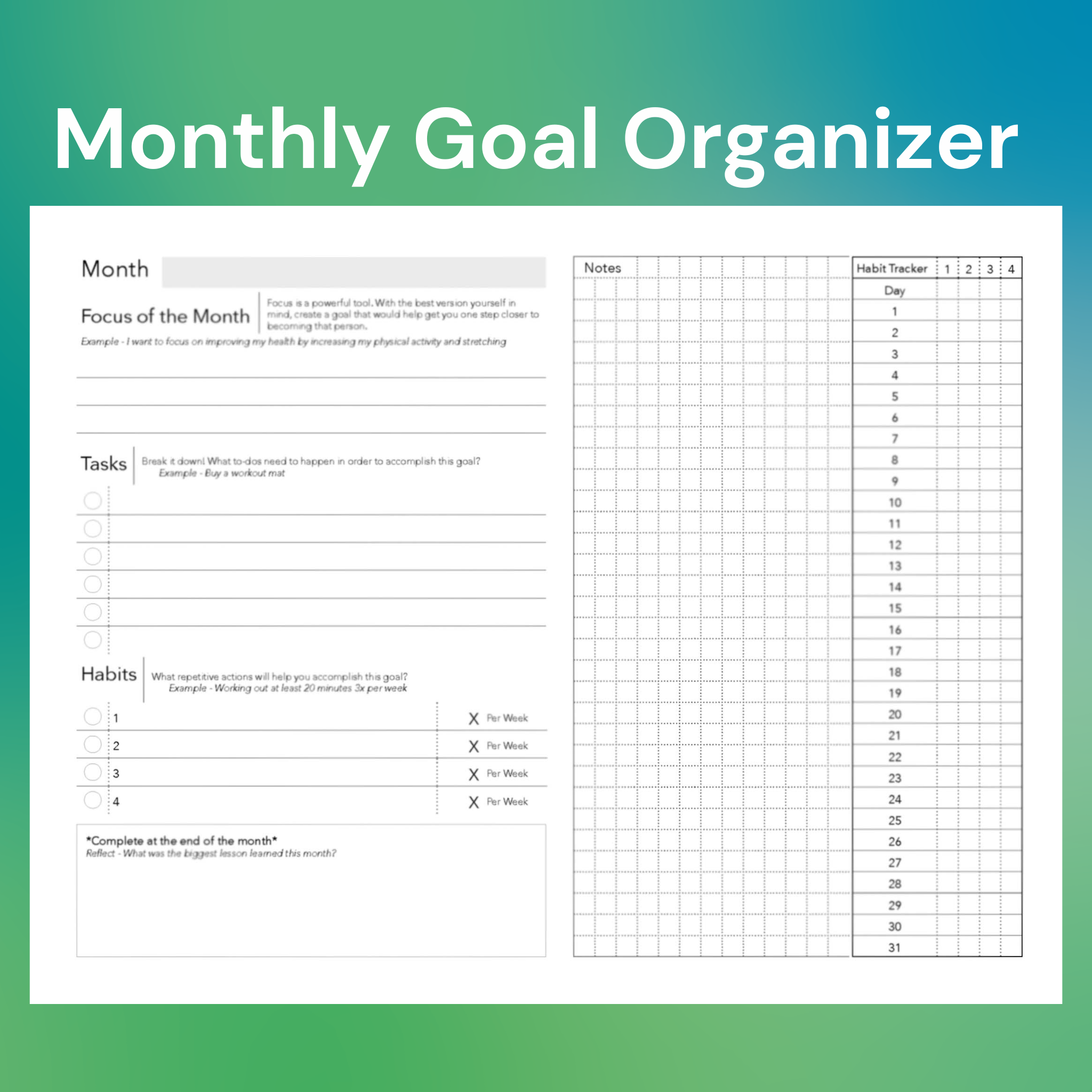 Monthly Goal Organizer